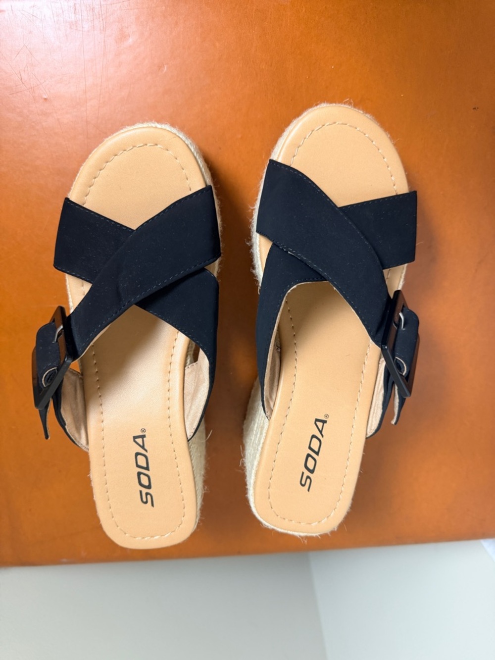 Soda Black Crisscross Buckle Slide Sandals‎